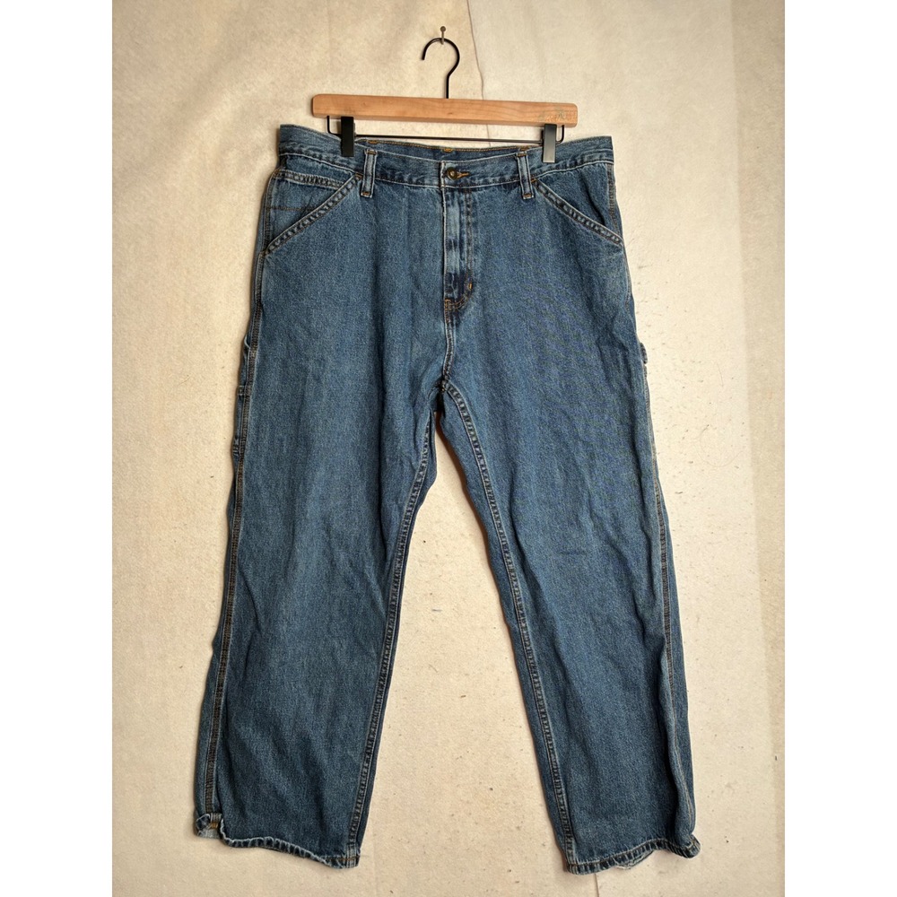 Vtg Faded Glory Mens Carpenter Jeans Blue Denim Workwear Hammer Loop 35x28